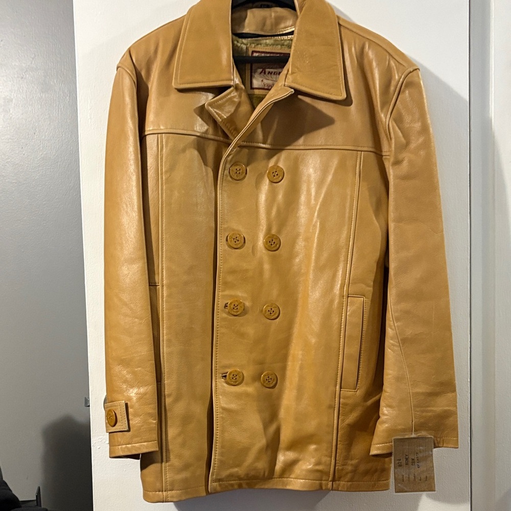 Men's Camel Leather Pea Coat